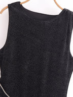Robe élégante sans manches en velours pour femme, coupe slim et brillante