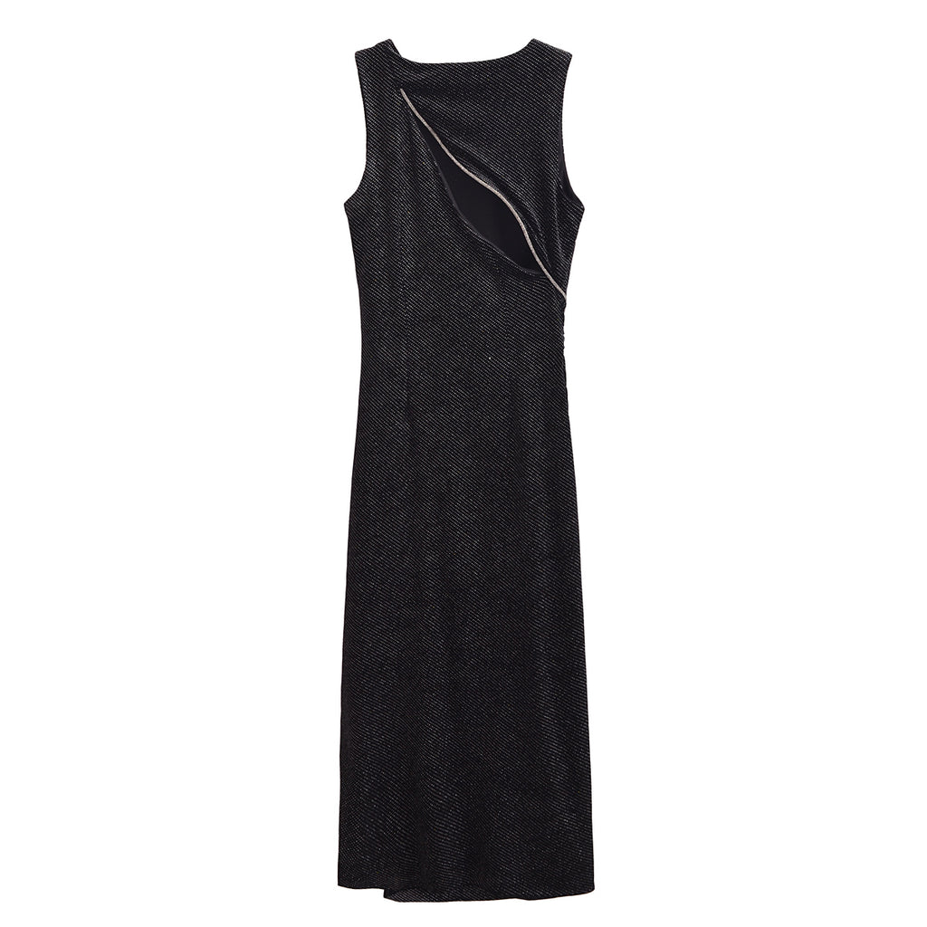 Robe élégante sans manches en velours pour femme, coupe slim et brillante