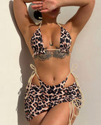 Arrival Three Piece Swimsuit Women Double Sided Leopard Print Halter Bikini Swimsuit Summer Beach Wing Lok
