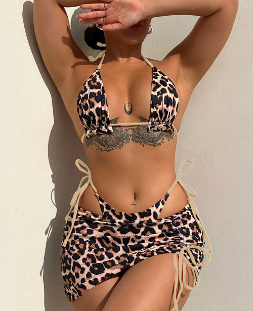 Arrival Three Piece Swimsuit Women Double Sided Leopard Print Halter Bikini Swimsuit Summer Beach Wing Lok
