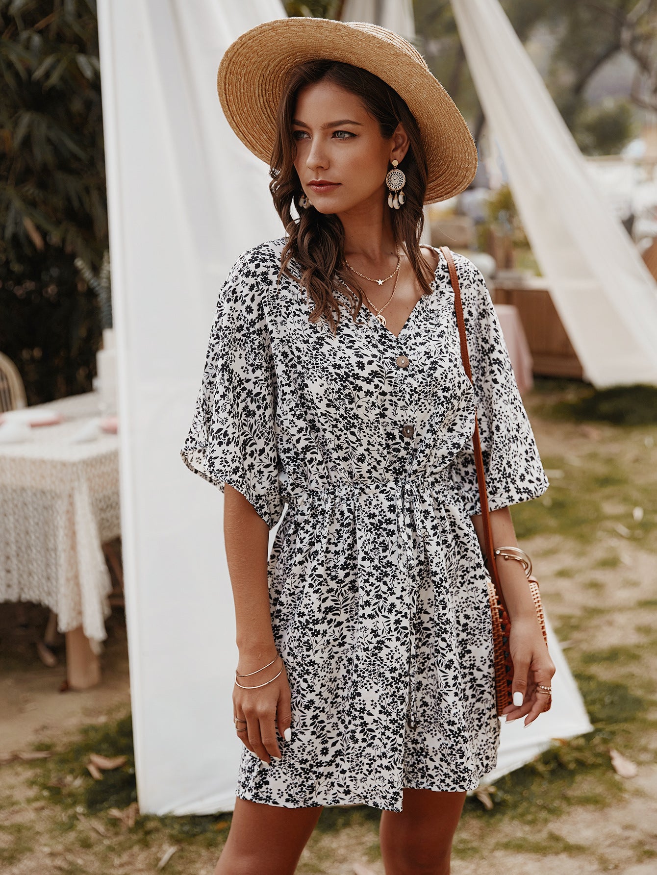 Women Clothing Designer Dress Spring Summer Small Floral Dee