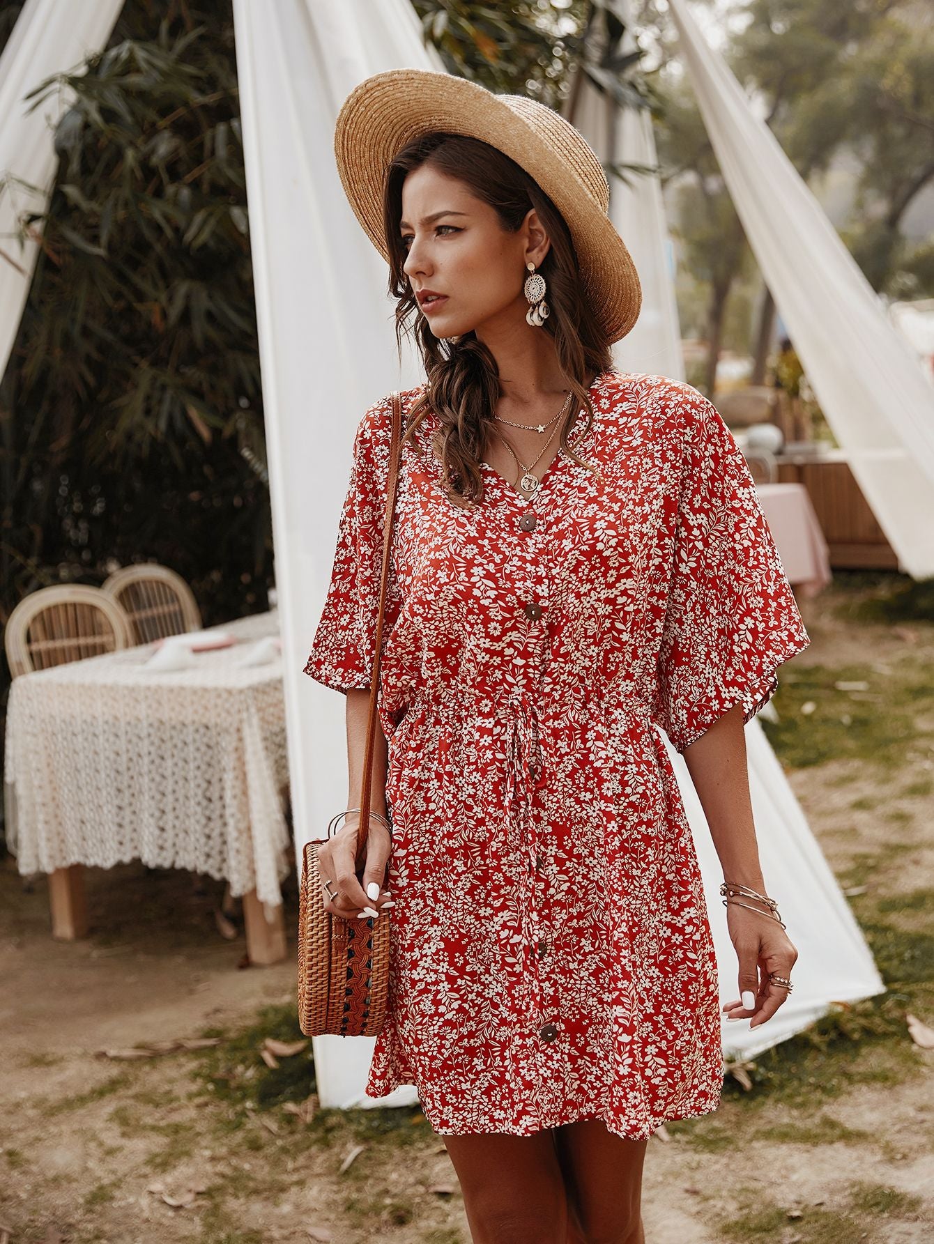 Women Clothing Designer Dress Spring Summer Small Floral Dee