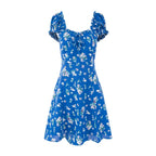 Early Spring Square Collar Puff Sleeve Waist Slimming Printing Dress PullWind