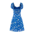 Early Spring Square Collar Puff Sleeve Waist Slimming Printing Dress PullWind