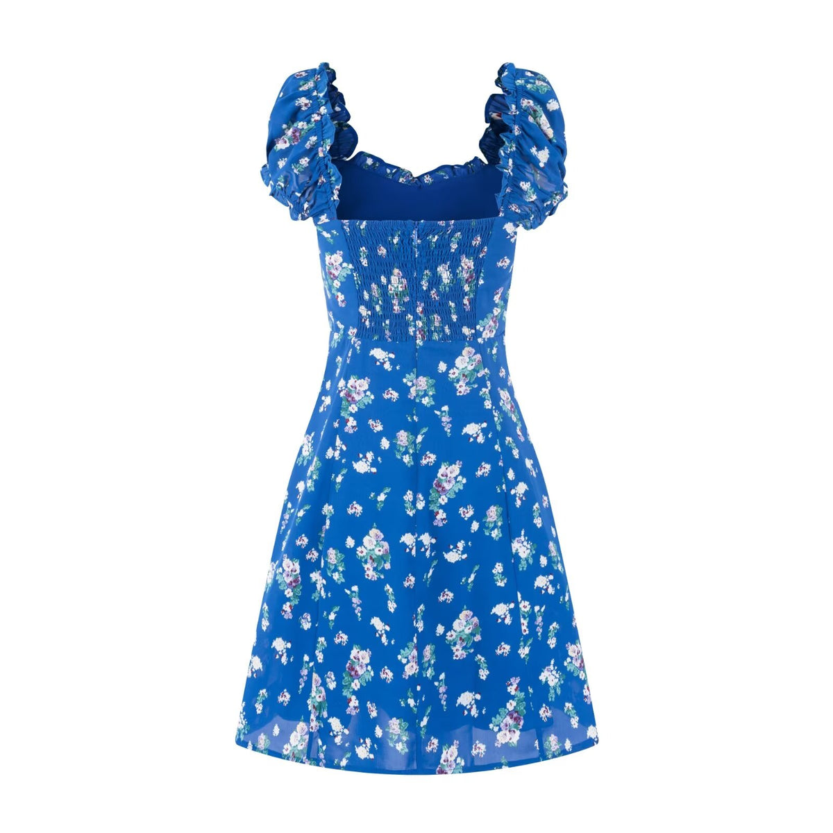 Early Spring Square Collar Puff Sleeve Waist Slimming Printing Dress PullWind