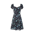Early Spring Square Collar Puff Sleeve Waist Slimming Printing Dress PullWind