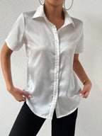 Camisa de satén con botones, top holgado informal de satén, ropa para mujer