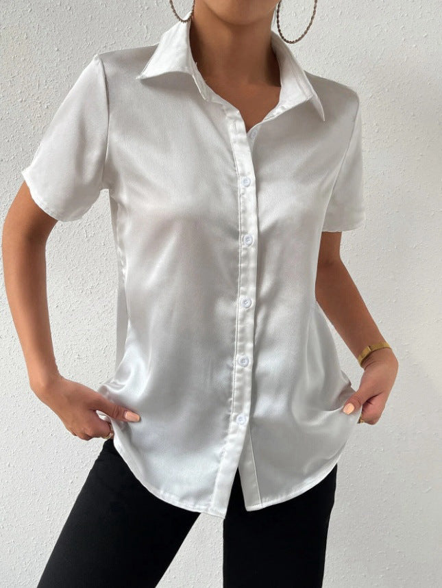 Camisa de satén con botones, top holgado informal de satén, ropa para mujer