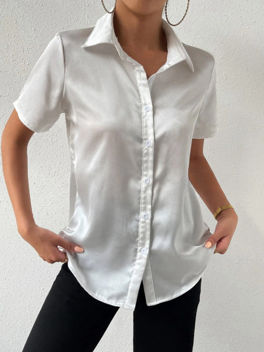 Satin Button Shirt Satin Casual Loose Top Women Clothing