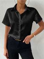 Camisa de satén con botones, top holgado informal de satén, ropa para mujer