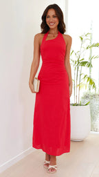 Summer Red for Women Maxi Dress Solid Color Sleeveless Backless Dress XUYUN