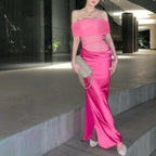 Women Clothing Spring Summer Sexy See through Stitching off Shoulder Dress BULLINGER