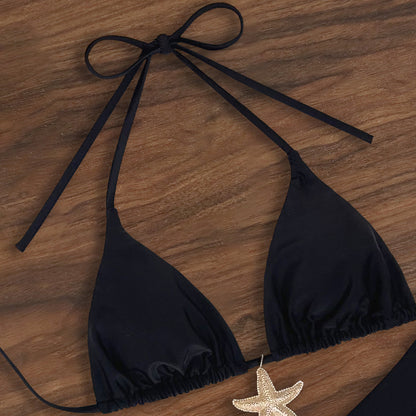 Traje de baño de bikini de tres puntos de color sólido traje de baño de bikini halter de cuerda sexy