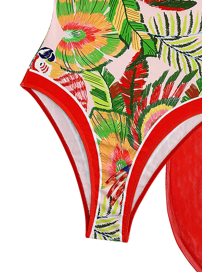 One Piece Swimsuit Red with Spaghetti Straps Strap Bow Printed Three Piece Set Maxi Dress Anti Swimsuit