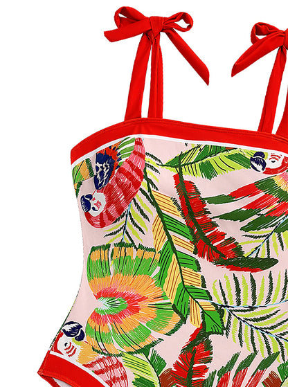 One Piece Swimsuit Red with Spaghetti Straps Strap Bow Printed Three Piece Set Maxi Dress Anti Swimsuit