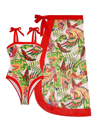 One Piece Swimsuit Red with Spaghetti Straps Strap Bow Printed Three Piece Set Maxi Dress Anti Swimsuit