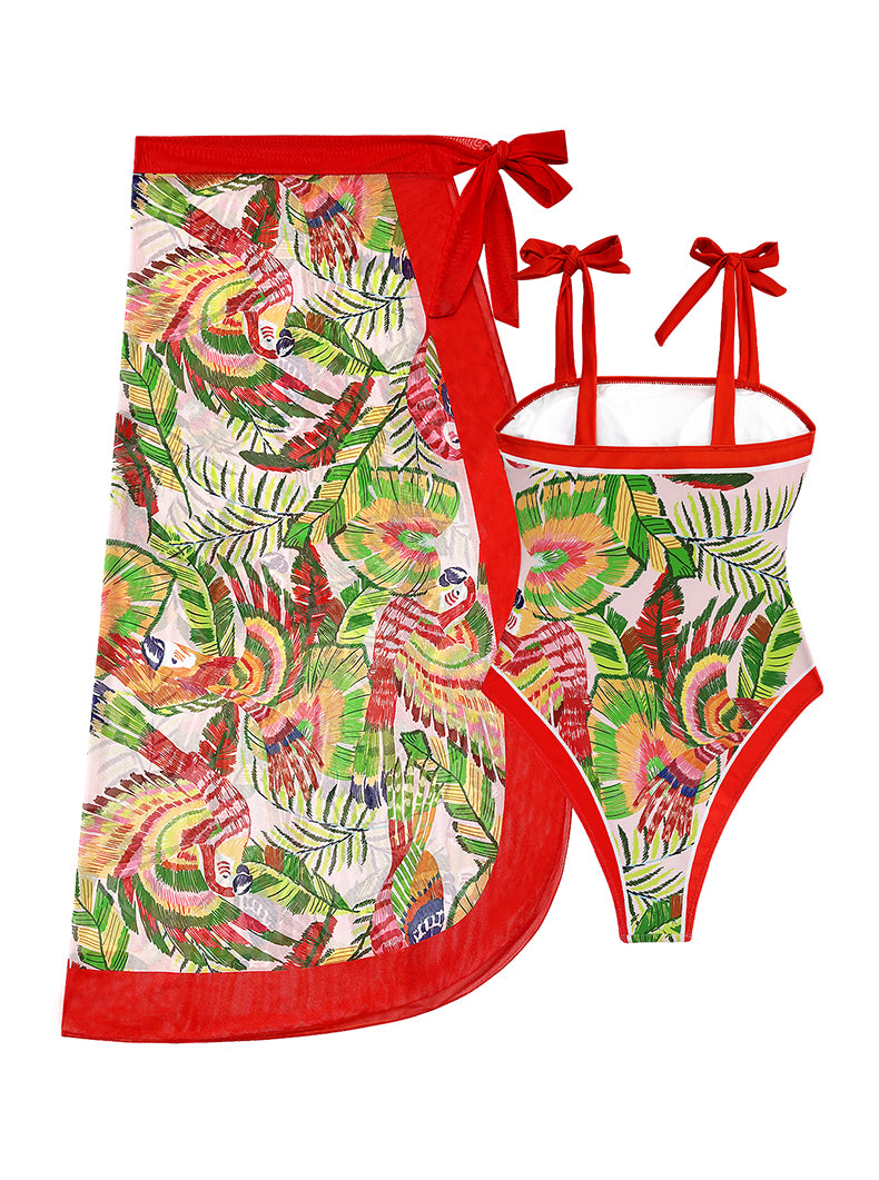 One Piece Swimsuit Red with Spaghetti Straps Strap Bow Printed Three Piece Set Maxi Dress Anti Swimsuit