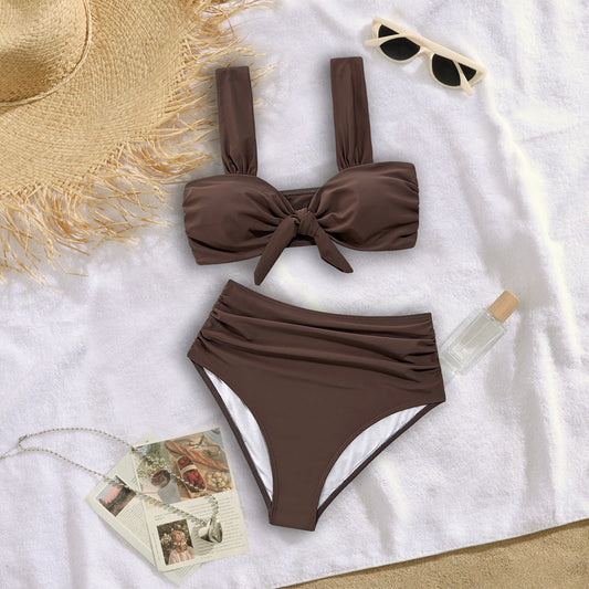 Bikini sexy de cintura alta con estampado de mariposas y nudo para mujer