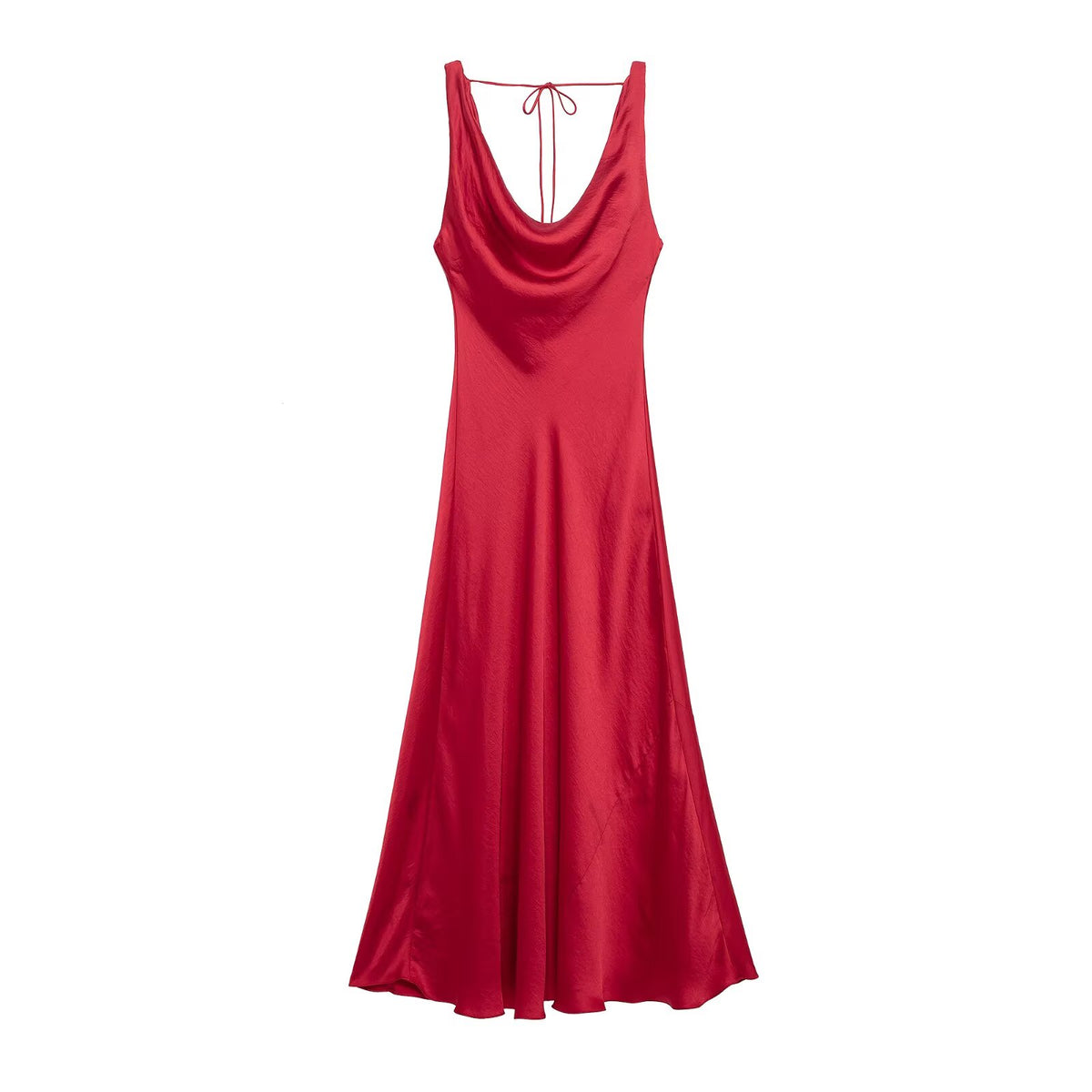 Spring Summer Women Fashionable Elegant Sexy Silk Satin Texture Length Dress Shell