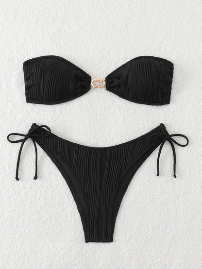 Bikini de verano para mujer, traje de baño sexy con parte superior de tubo dividida