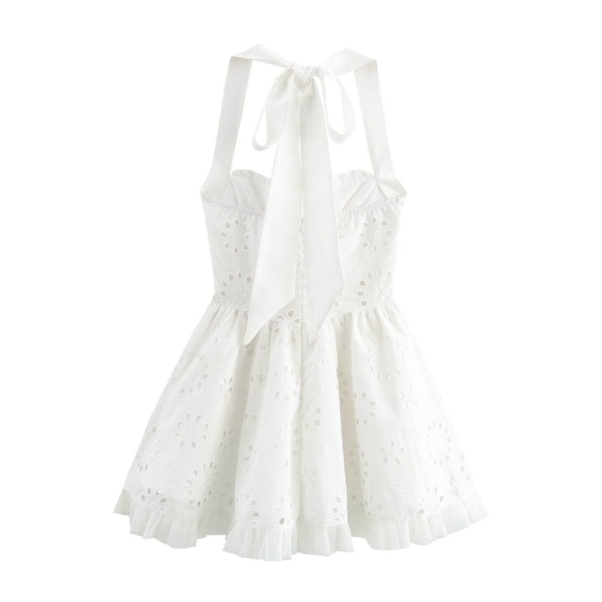 Women Sweet Cutout Embroidery Lace Stitching Halter Lace up Dress FRIDAY
