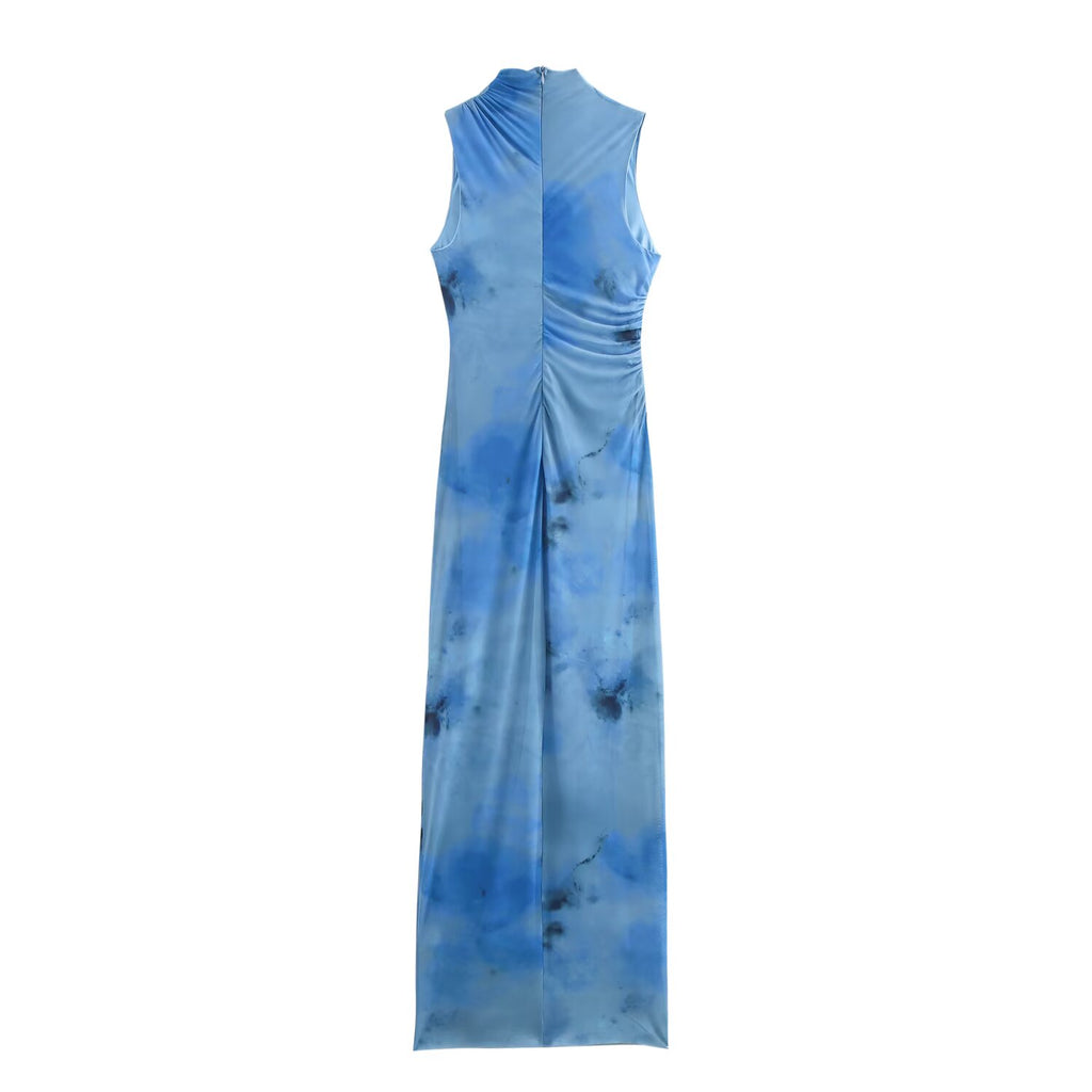 Women French Simplicity Slim Print Pleated Dress SenDa