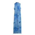 Women French Simplicity Slim Print Pleated Dress SenDa