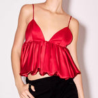 Women Clothing Women Silk Satin Texture Puffy Sleeveless Sling Top JuneMade