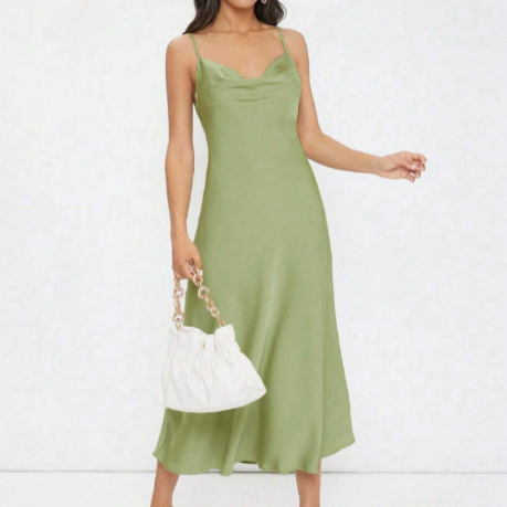 Robe fourreau en satin uni, décolleté plongeant en V, coupe cintrée, collection printemps-été femme