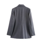 Women Double Breasted Blazer with Padded Shoulder Pant Sets SenDa