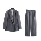 Women Double Breasted Blazer with Padded Shoulder Pant Sets SenDa
