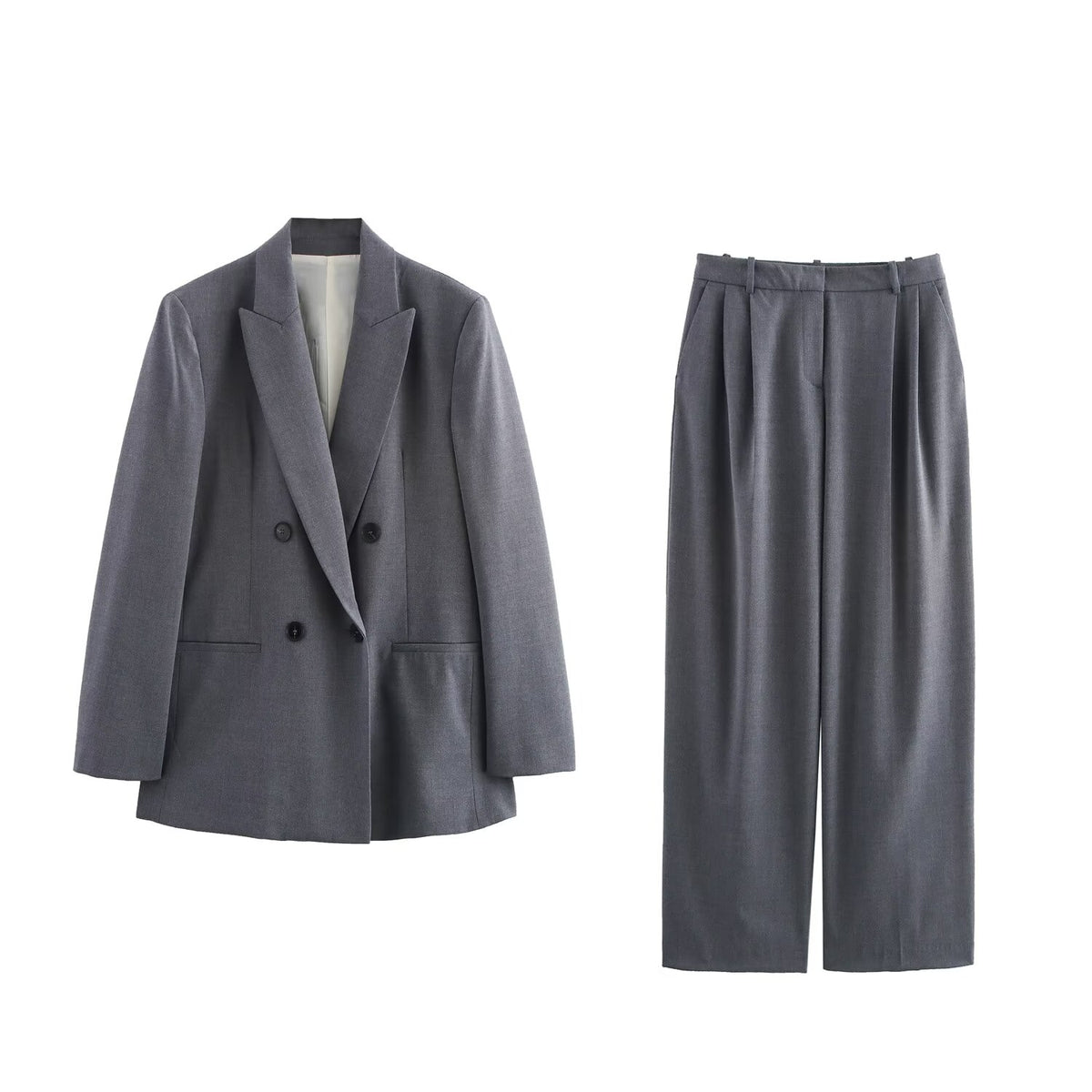 Women Double Breasted Blazer with Padded Shoulder Pant Sets SenDa