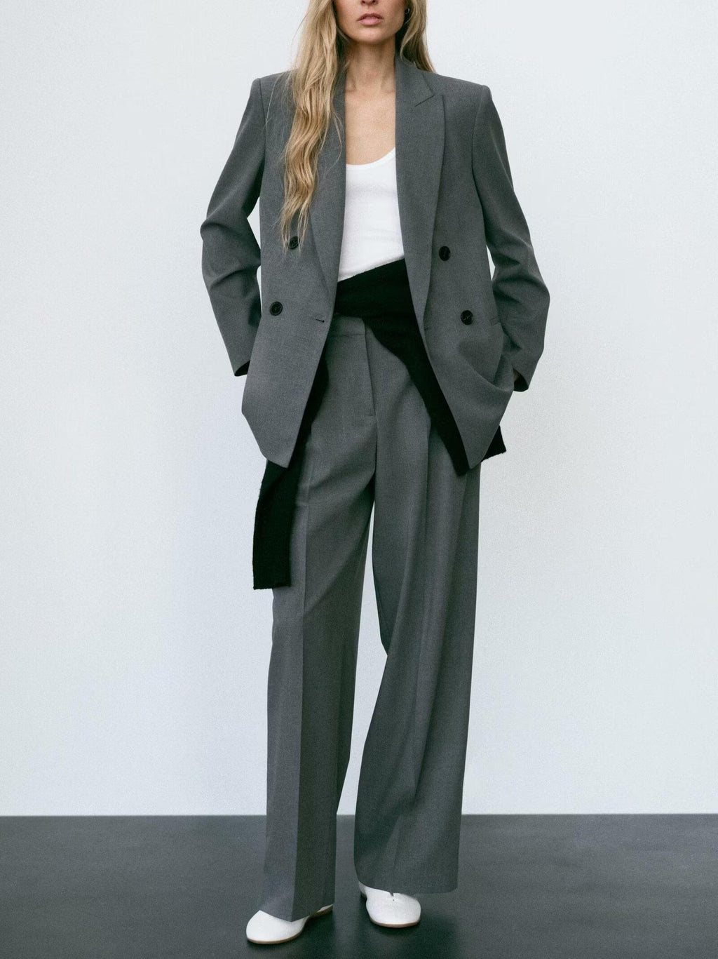 Women Double Breasted Blazer with Padded Shoulder Pant Sets SenDa