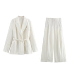 Women Spring Blended Blazer Pleated Pants Sets SenDa
