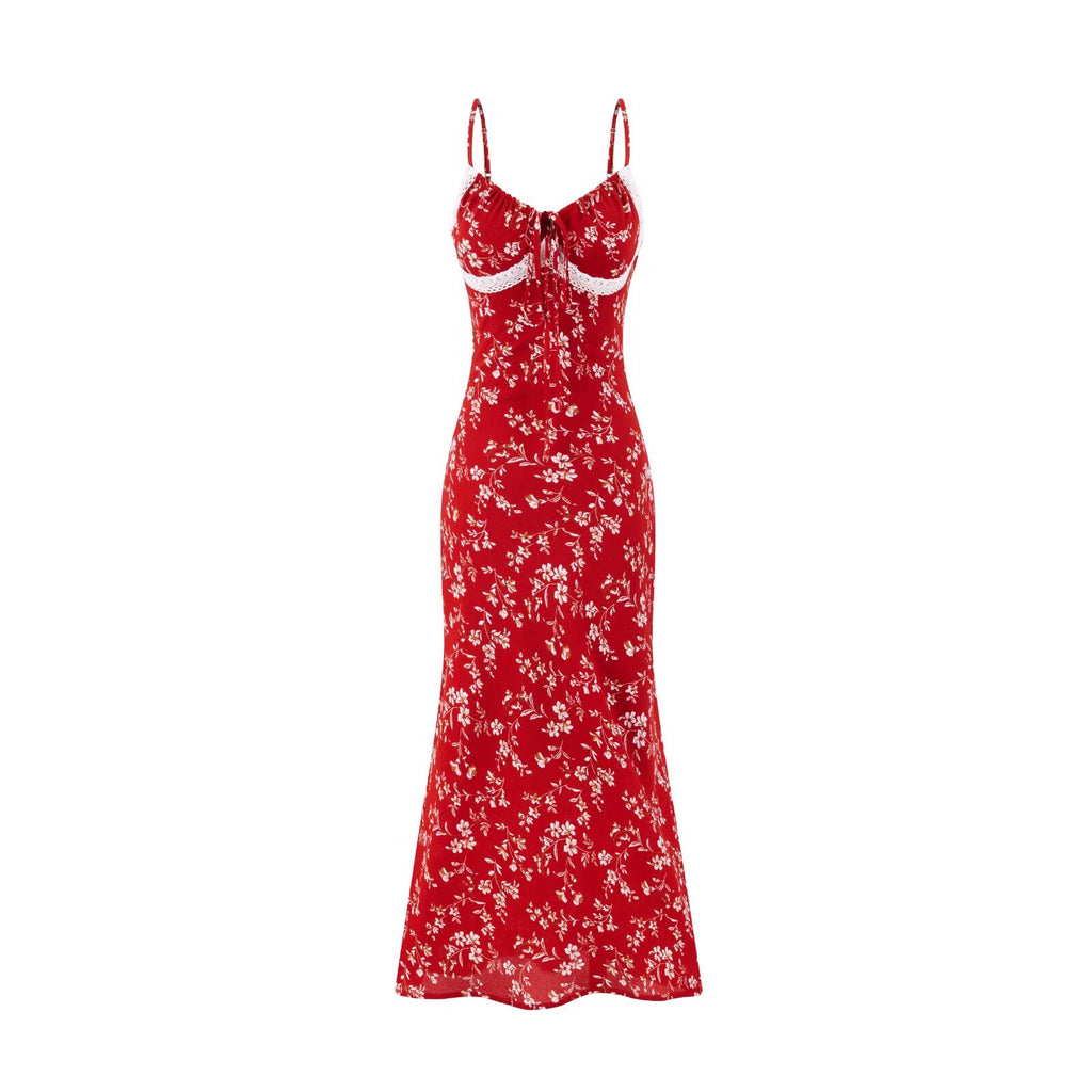 Summer Vintage Waist Controlled Slimming Sling Sheath Fishtail Dress Dress Women PullWind