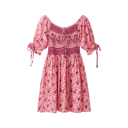 Women Clothing Autumn Green Positioning Rayon Printed Elastic Dress Women