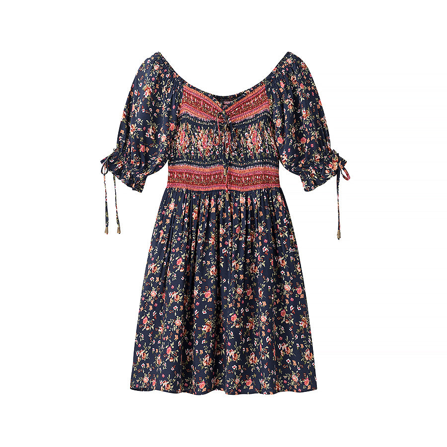 Women Clothing Autumn Green Positioning Rayon Printed Elastic Dress Women