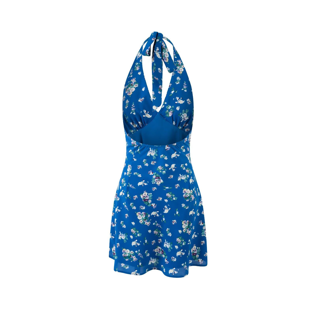 Spring Vacation Lace up Halter Women Waist Slimming Floral Dress PullWind