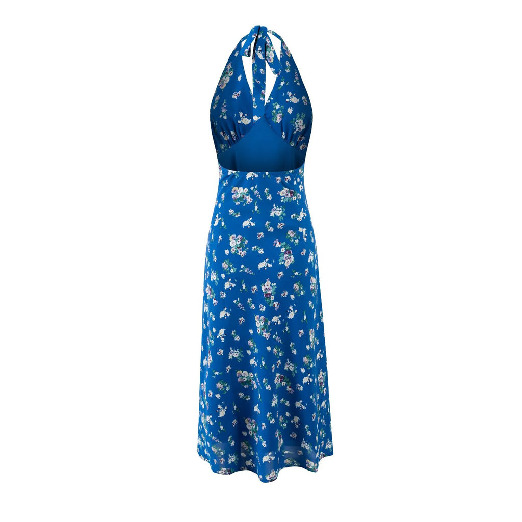 Spring Sexy Vacation Sexy V neck Strap Halterneck Printed Dress PullWind