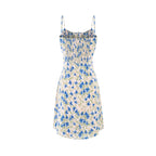 Spring Vacation Blue Butterfly Floral Tight Waist Suspender Sheath Dress PullWind