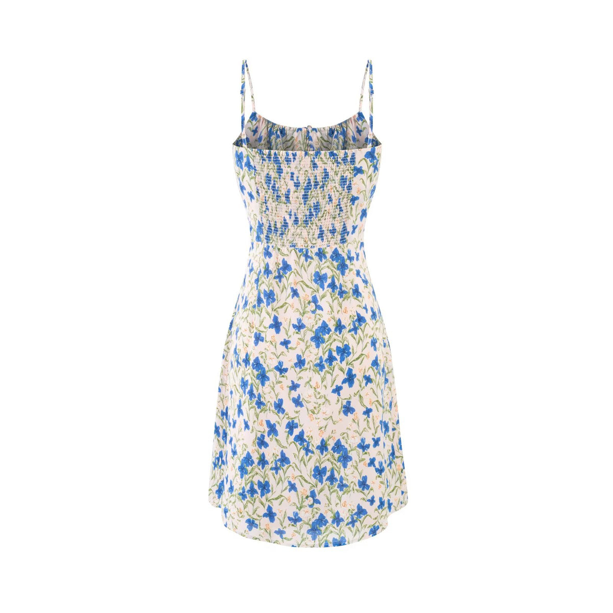 Spring Vacation Blue Butterfly Floral Tight Waist Suspender Sheath Dress PullWind