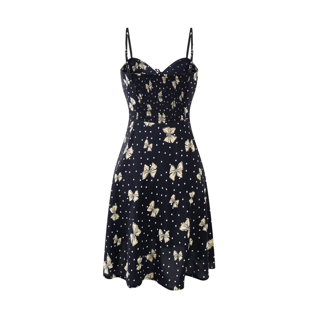 Spring Gentle Vacation Butterfly Floral Print Suspender Dress PullWind