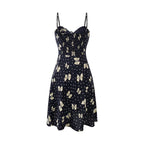 Spring Gentle Vacation Butterfly Floral Print Suspender Dress PullWind