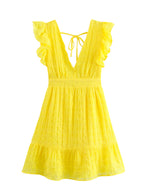 Women Waist Slimming V Neckline Ruffled Sleeveless Dress FRIDAY