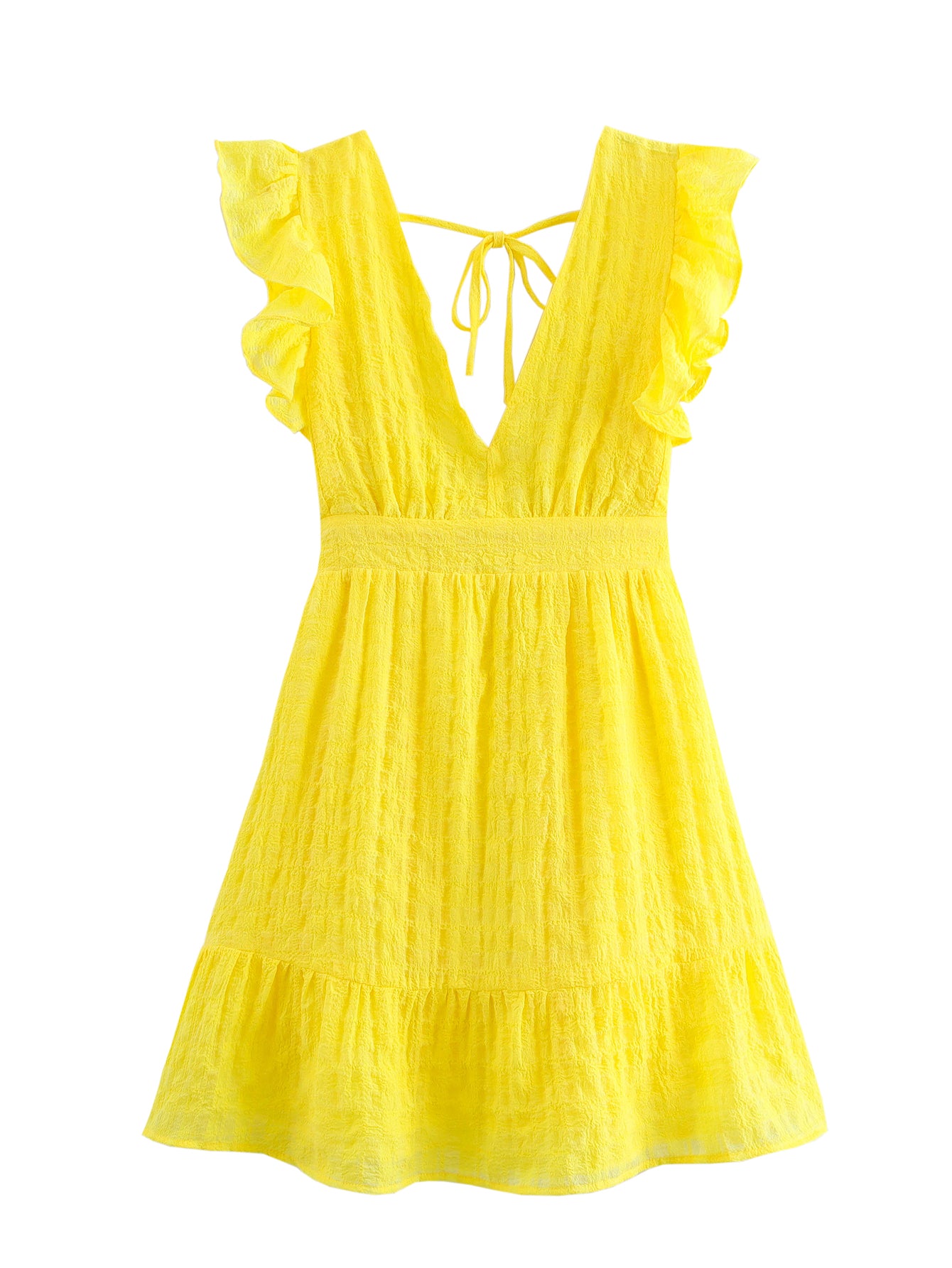Women Waist Slimming V Neckline Ruffled Sleeveless Dress FRIDAY