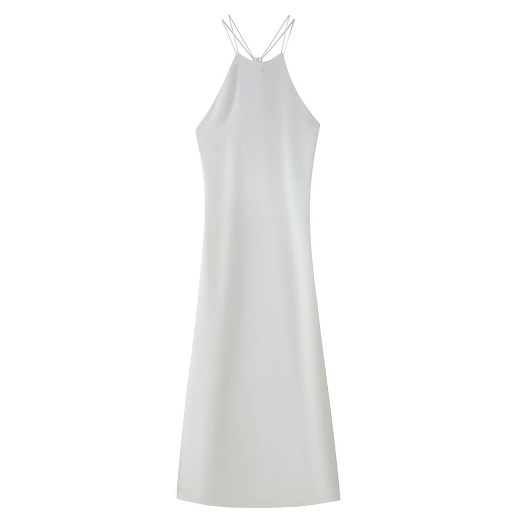 Women Clothing Products Back Decorative Satin Sling Dress CHEN