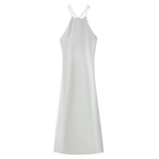 Women Clothing Products Back Decorative Satin Sling Dress CHEN