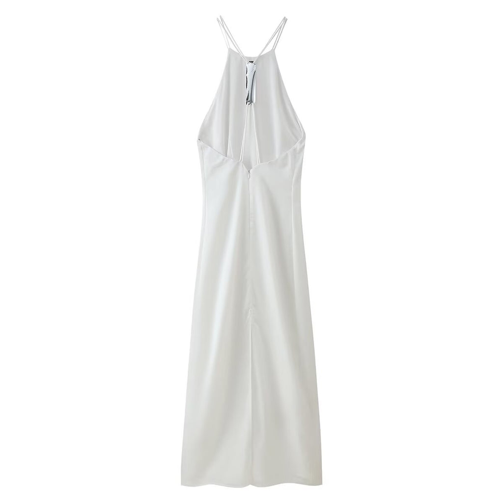 Women Clothing Products Back Decorative Satin Sling Dress CHEN
