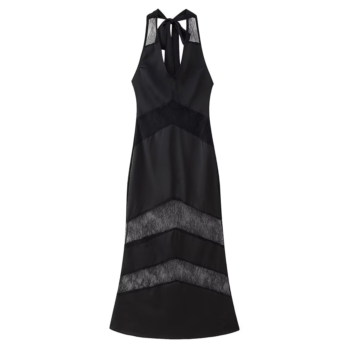 Robe longue sexy en voile cousu dos nu pour femme