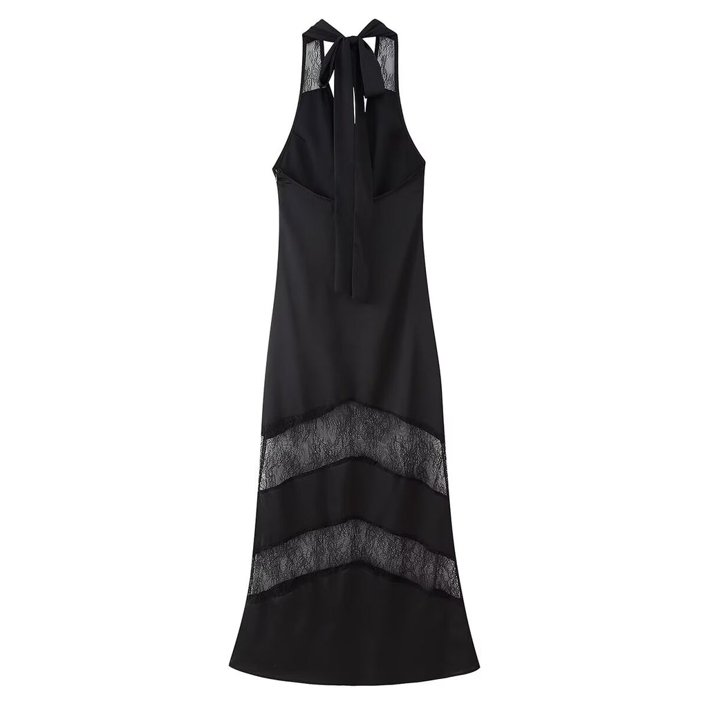 Robe longue sexy en voile cousu dos nu pour femme